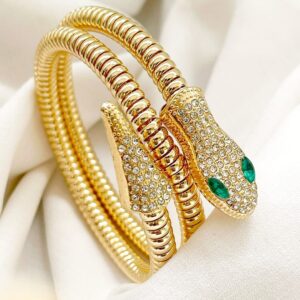 Emerald Eye Crystal Snake Bracelet, Women, Teens, Adults - Silver, beautiful Charms, Personalized, Trendy Style