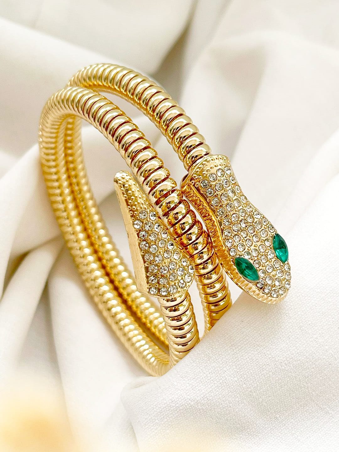 Emerald Eye Crystal Snake Bracelet, Women, Teens, Adults - Silver, beautiful Charms, Personalized, Trendy Style