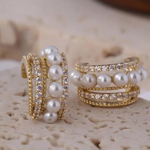 Pearl Radiance Hoops earrings with Cubic Zirconia and Simulated Pearls, Gold - Image 5