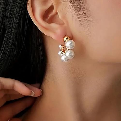 Pearl Fusion Hoop Earrings, Gold with Delicate Pearls, Classic Design - Image 4