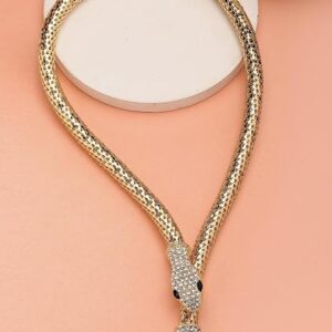 Statement Snake Necklace with Rhinestones, Black Enamel Eyes, Fashion Accessory