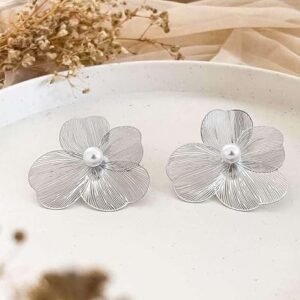 Pearl Fusion Hoop Earrings, Premium Finishing with Delicate Pearls, Classic Design (Silver)