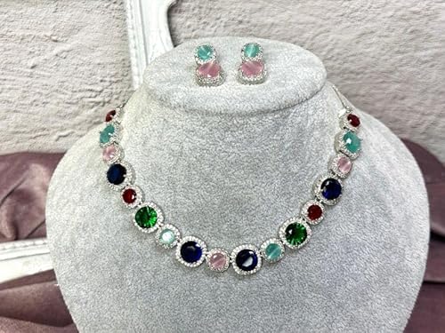 Celestial Radiance Multicolour AD Necklace & Earrings set for Special Occasions, Wedding Party Jewellery, Statement Piece - Image 2