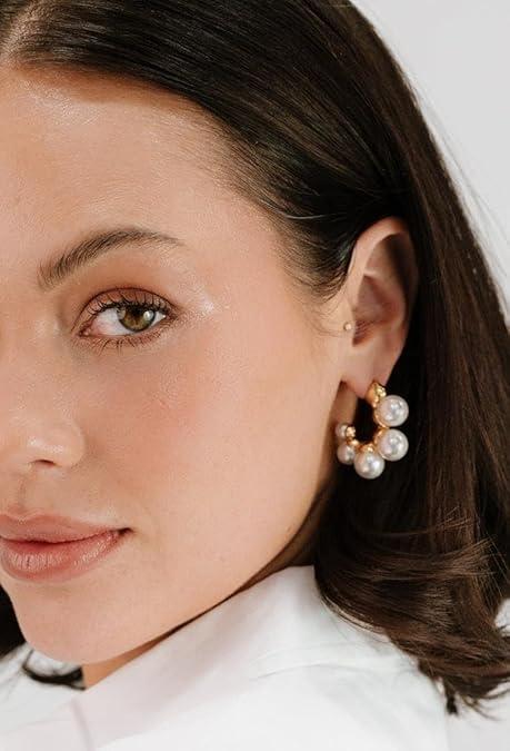 Pearl Fusion Hoop Earrings, Gold with Delicate Pearls, Classic Design - Image 2