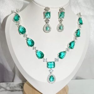 Ocean Glow Statement Necklace Set, Teardrop & Emerald Cut Stones for Special Occasions, Wedding Party Jewellery, Statement Piece