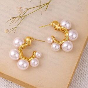 Pearl Fusion Hoop Earrings, Gold with Delicate Pearls, Classic Design