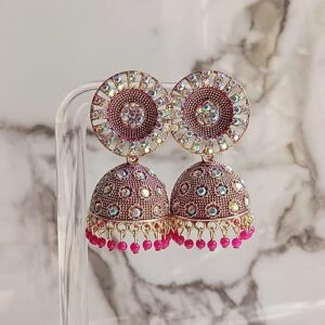 Elegance Jhumka Earrings, Traditional Jhumka Earrings for Women (Pink)