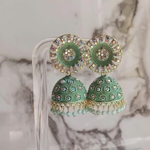 Elegance Jhumka Earrings, Traditional Jhumka Earrings for Women (Green)