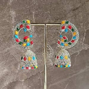 Peacock Colorwave Jhumka Earrings, Antique Plated, Beaded Danglers, Traditional Wedding Jewellery