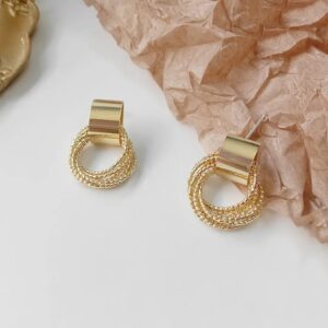 Luxe Layered Earrings Statement Earrings, Rectangular Top with Circular Woven Design, Lightweight Luxury Jewellery (gold)