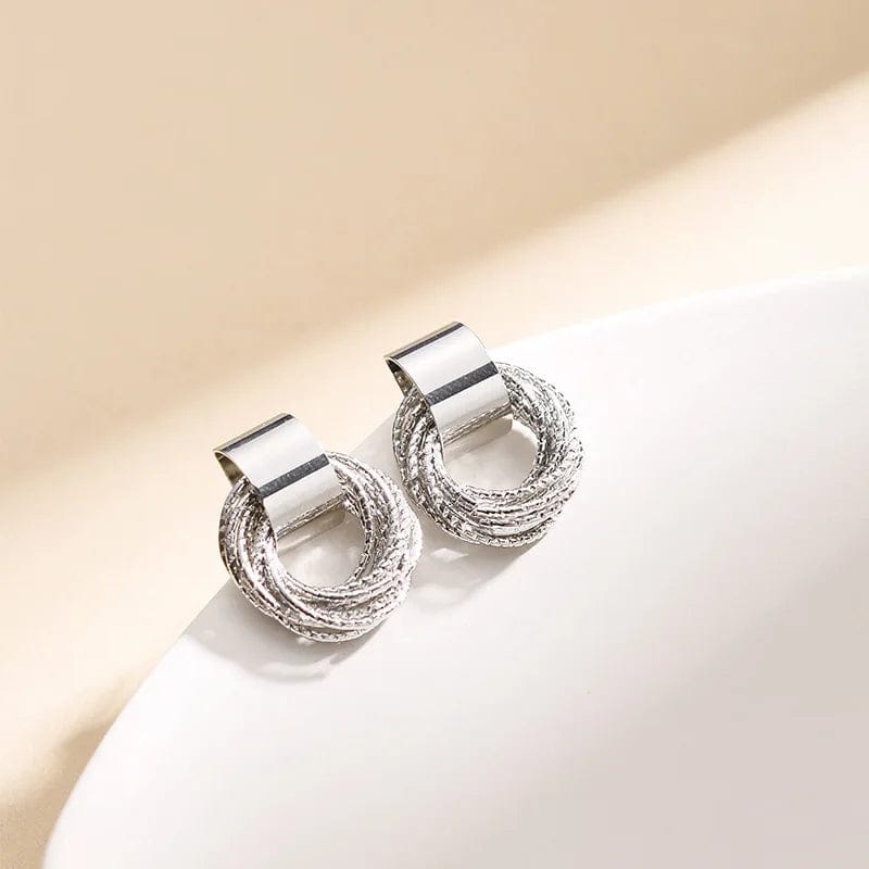 Luxe Layered Earrings Statement Earrings, Rectangular Top with Circular Woven Design, Lightweight Luxury Jewellery (silver) - Image 2
