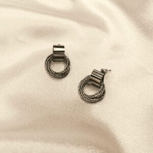 Luxe Layered Earrings Statement Earrings, Rectangular Top with Circular Woven Design, Lightweight Luxury Jewellery (black)