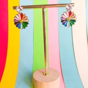 Rainbow Daisy Enamel Earring, Statement Piece, Bohemian Style, AD look.