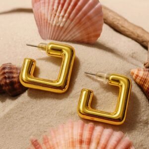 Golden Square Luxe Statement Earrings, Lightweight, Vintage Modern Design