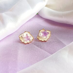 Ocean's Embrace Starfish Pearl Earrings, Gold-Accented Seashell Design, Lightweight and stylish (lavender)