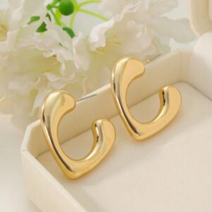 Sweetheart Gold Earrings, Minimalist Design, Glossy Finish, Lightweight