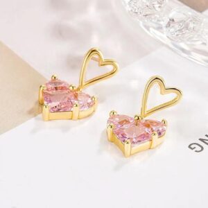 Crystal Heart Drop Earrings, Pink, Hollow Design, Fashion Jewellery for Women