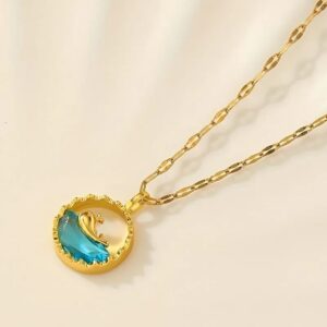 Ocean Whale Tail Pendant Necklace with Blue Crystal, Fashion Jewellery for Women