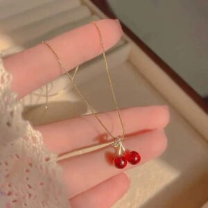 Cherry Pendant Necklace For Women, Fashion Jewellery, Red