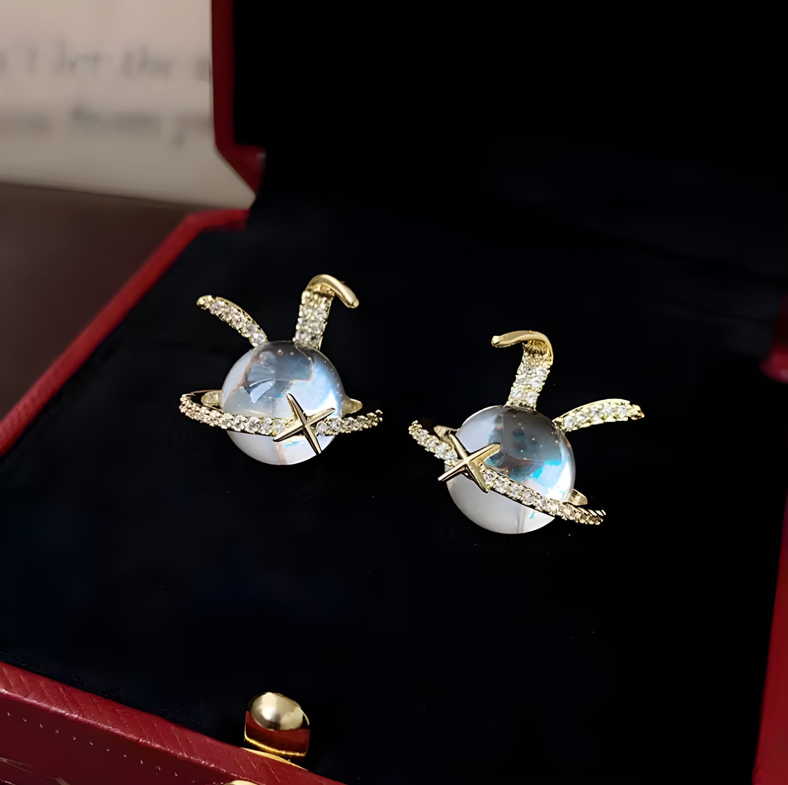 Celestial Bunny Statement Earrings, Sparkly Design, Whimsical Fashion Jewellery - Image 2