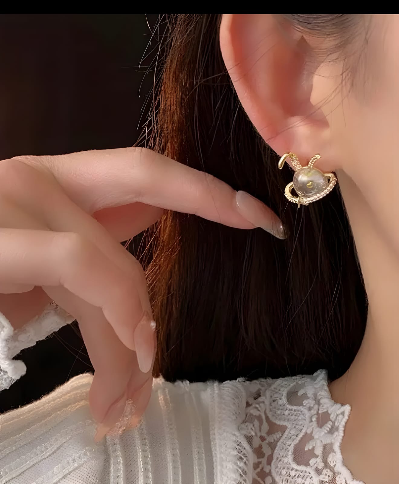 Celestial Bunny Statement Earrings, Sparkly Design, Whimsical Fashion Jewellery - Image 3