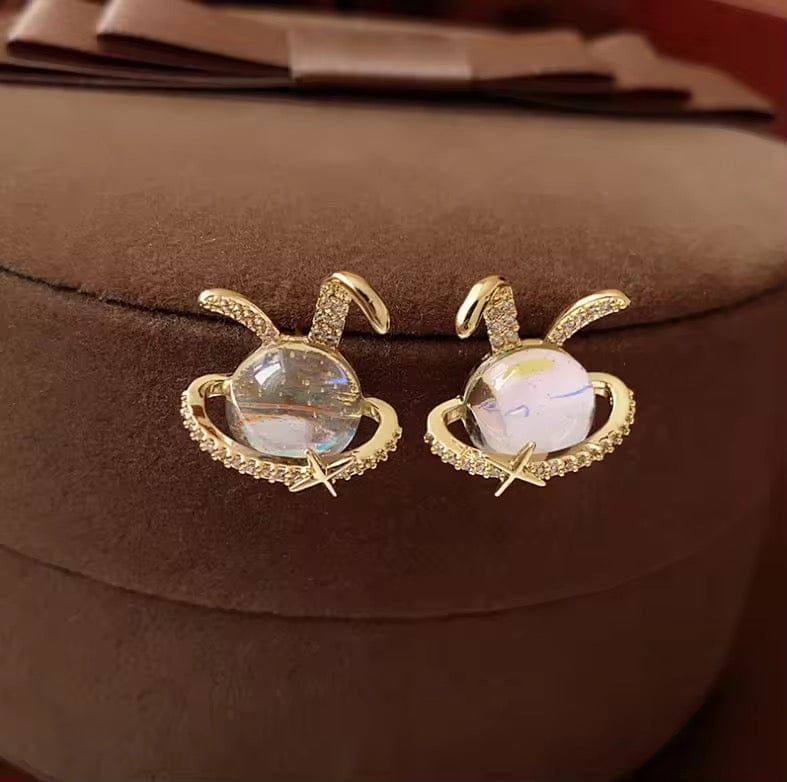 Celestial Bunny Statement Earrings, Sparkly Design, Whimsical Fashion Jewellery - Image 4