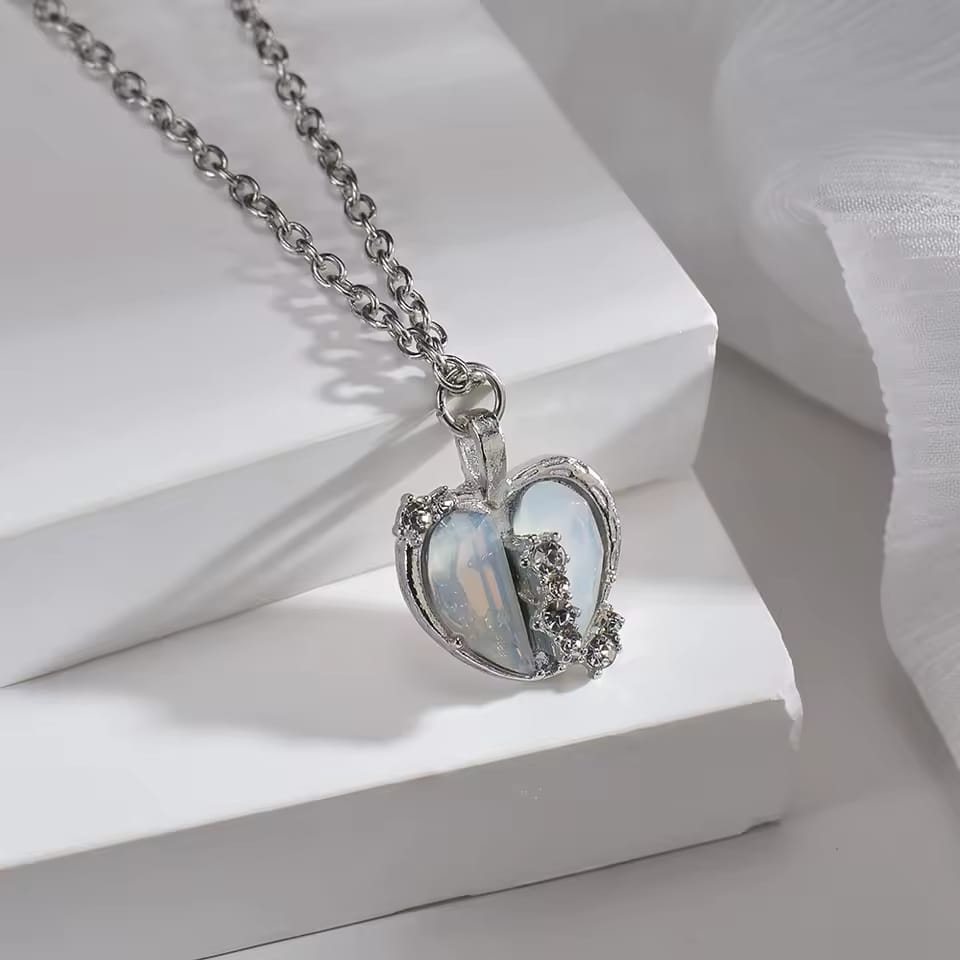 Heart of Elegance Crystal Pendant Necklace, Silver Frame, Light Stone - Image 2