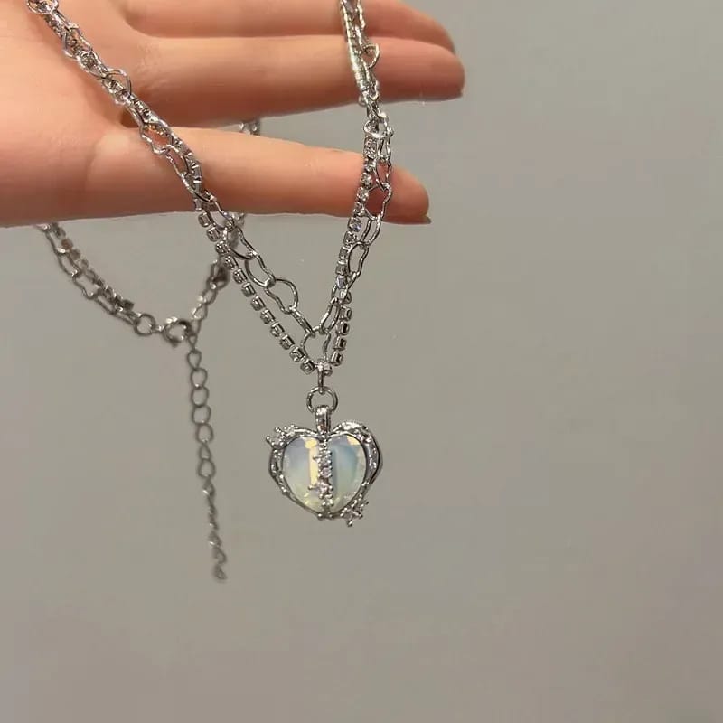 Heart of Elegance Crystal Pendant Necklace, Silver Frame, Light Stone - Image 4