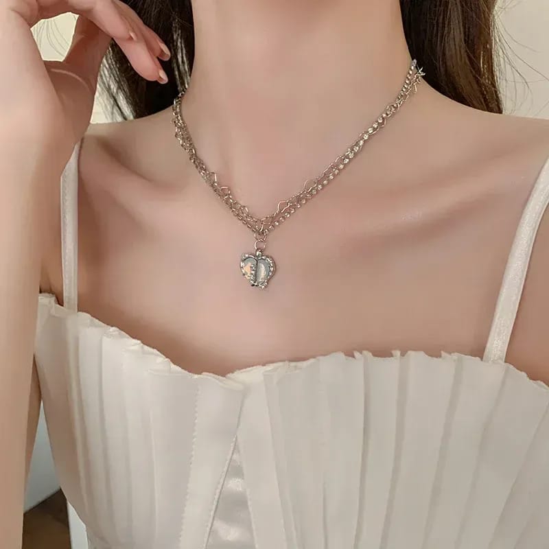 Heart of Elegance Crystal Pendant Necklace, Silver Frame, Light Stone - Image 5