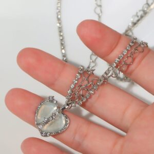 Heart of Elegance Crystal Pendant Necklace, Silver Frame, Light Stone