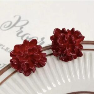 Crimson Carnation Drop Earrings, Floral Statement Jewellery, Red
