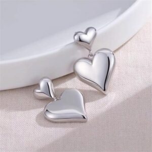 Double Heart Dangle Earrings, Gold Finish, Romantic Design (silver)  MRP-700