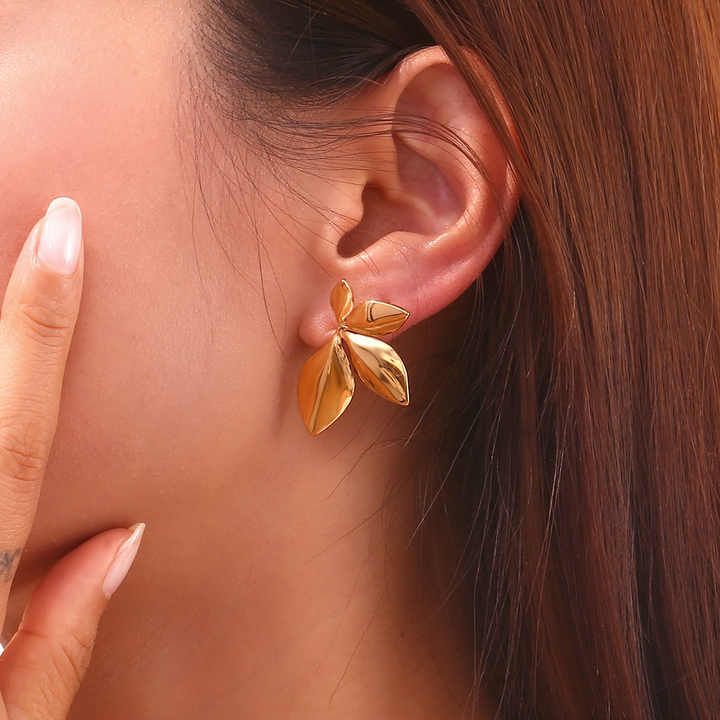 Gold Leaf Dangle Earrings, Bohemian Statement Jewellery, Nature-Inspired Design - Image 4