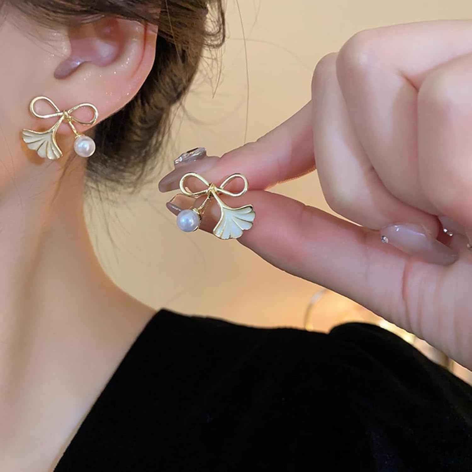 Seashell Serenity Earrings For Women, Gold Coastal Design (White) - Image 2