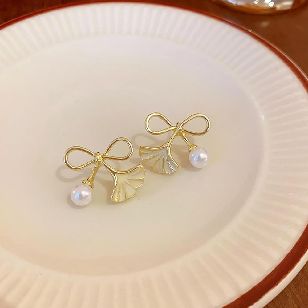 Seashell Serenity Earrings For Women, Gold Coastal Design (White)