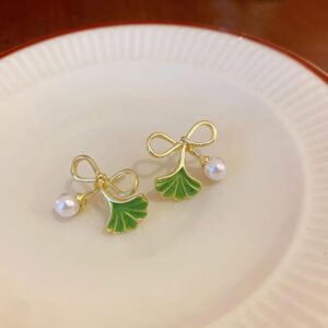 Seashell Serenity Earrings For Women, Gold Coastal Design (Green)