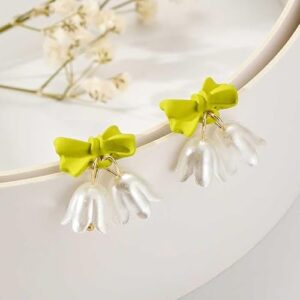 Cute Bow & Lily Drop Earrings, Lightweight Statement Jewellery