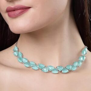 Aqua Elegance Silver Necklace Set, Timeless Luxury & Radiance, for Special Occasions, Wedding Party Jewellery, Statement Piece