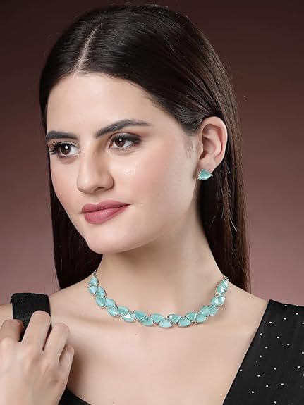 Aqua Elegance Silver Necklace Set, Timeless Luxury & Radiance, for Special Occasions, Wedding Party Jewellery, Statement Piece - Image 2