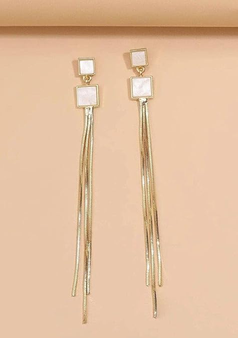 Square Long Tassel Earrings, Long Statement Dangle Design, Lightweight - Image 4