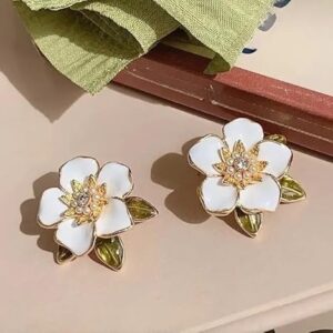 Enamel Oil Painted Flower Stud Earrings, Enamel Oil Painted Design, Sparkling Accents