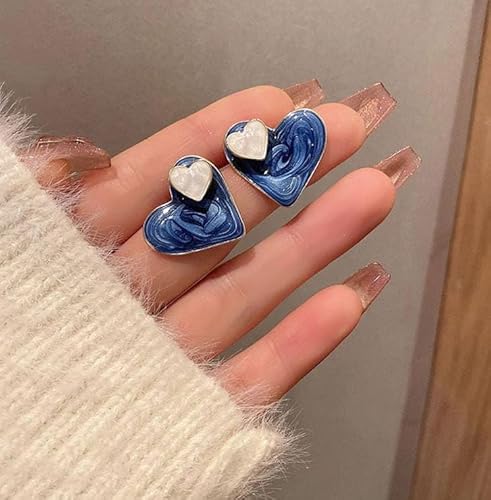 Enamel Blue Heart Stud Earrings, Lightweight Enamel Design, Casual and Formal Wear - Image 4