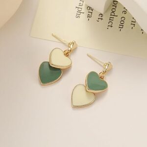 Triple Heart Enamel Green Tone Earrings, Green Tone, Sleek Finish