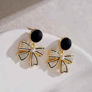 Korean Style Black Bow Earrings, Lightweight, Statement Jewellery