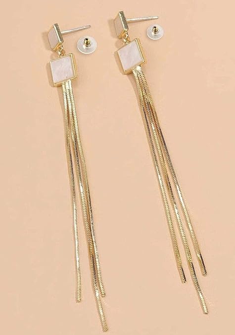 Square Long Tassel Earrings, Long Statement Dangle Design, Lightweight - Image 5