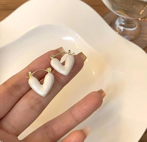 Minimal Enamelled Heart Earrings, Minimalist Fashion Jewellery, Trendy Women’s Accessories (White) - Image 2