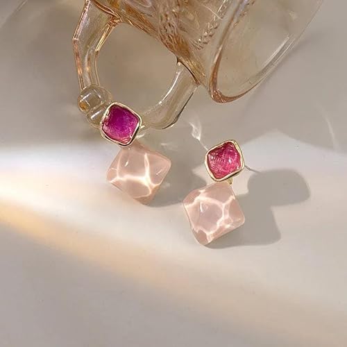 Candy Colours Oil Dripping Acrylic Earrings, Lightweight Fashion Jewellery for Women (Pink)