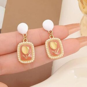 Faux Pear Tulip Opal Drop Earrings, Elegant Design, Shiny Finish (Red)