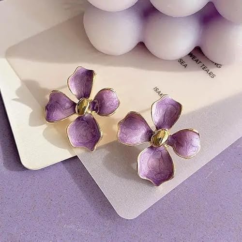 Lavender Floral Stud Earrings, Gold Posts, Lightweight