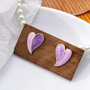 Minimal Enamelled Heart Earrings, Minimalist Fashion Jewellery, Trendy Women's Accessories (Purple)